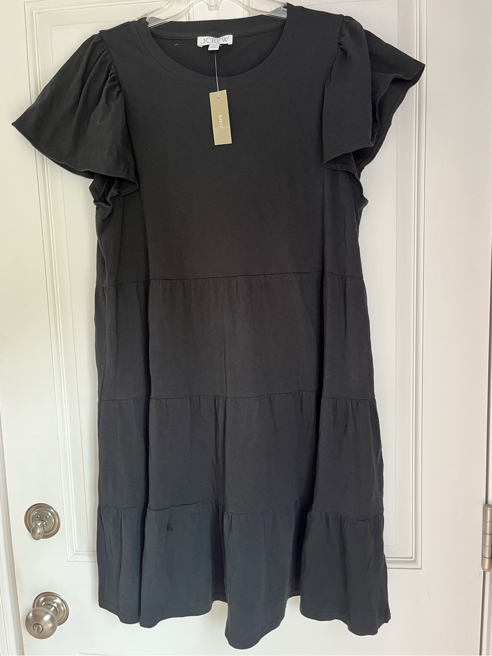 J. Crew Black Tiered Flutter-Sleeve Midi Dress